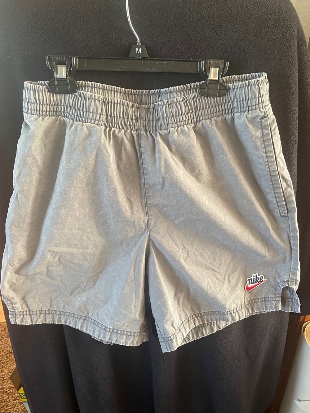 Nike Light Gray Athletic Elastic-Waist Shorts with Red Logo